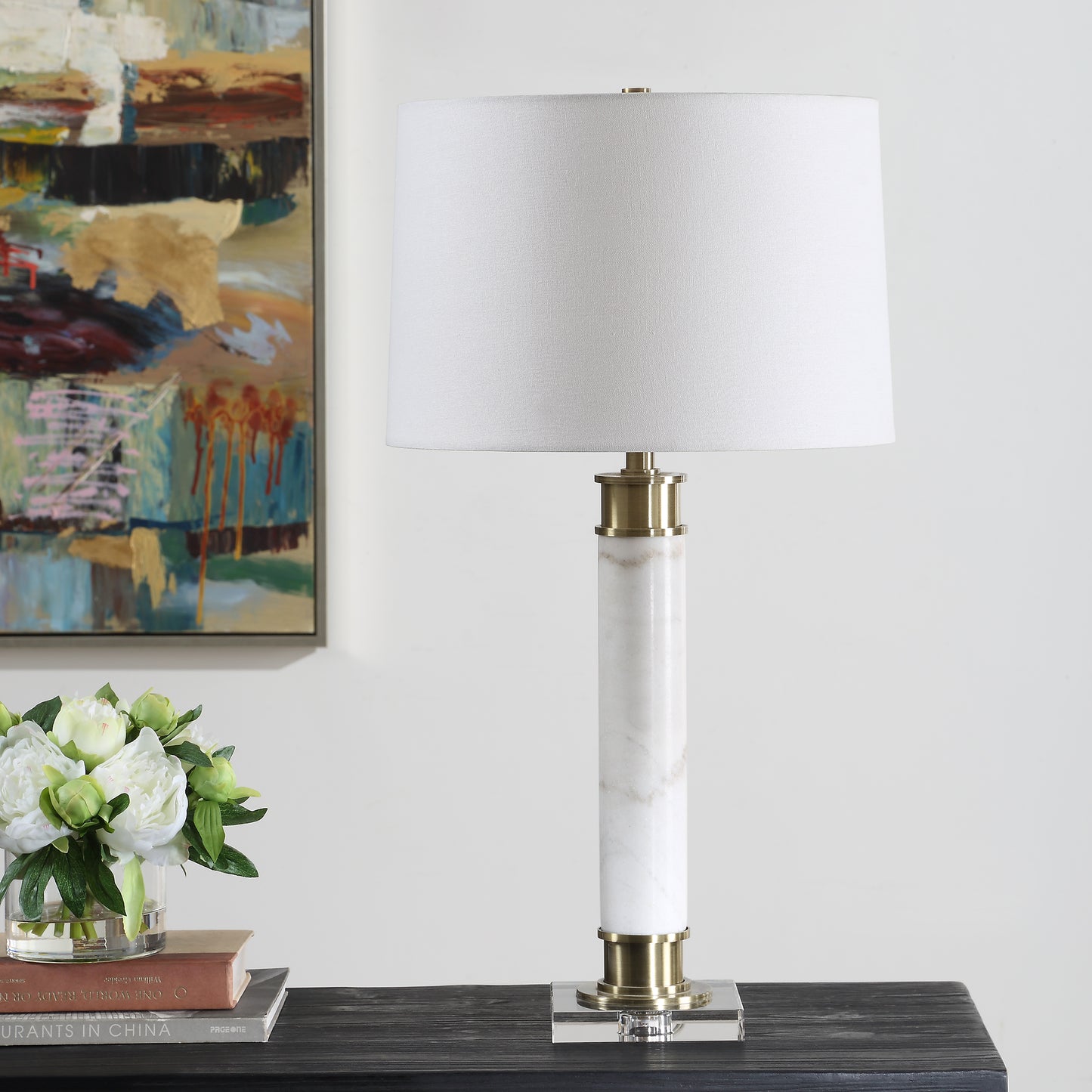 Uttermost Plinth White Marble Table Lamp 30401-1