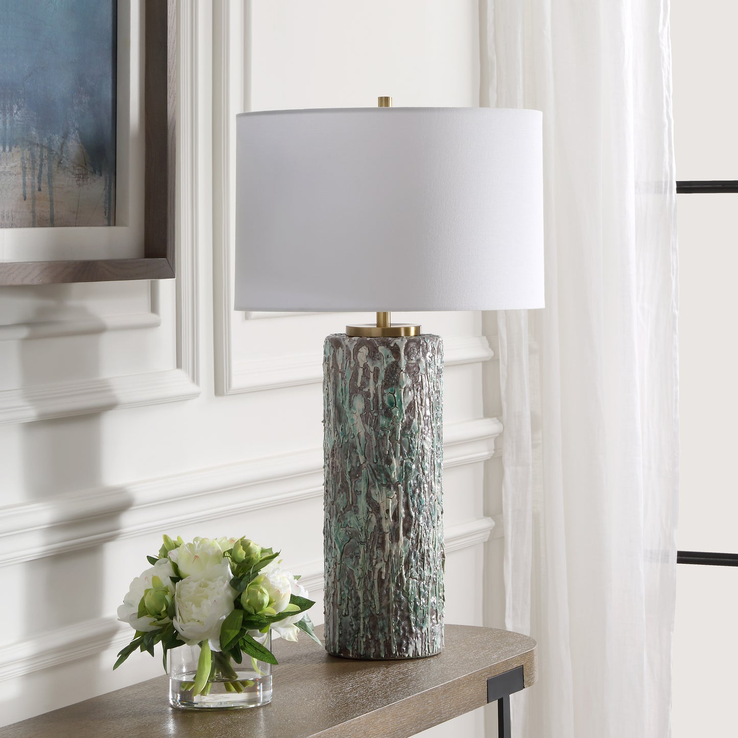 Uttermost Meltdown Ivory Teal Table Lamp 30350