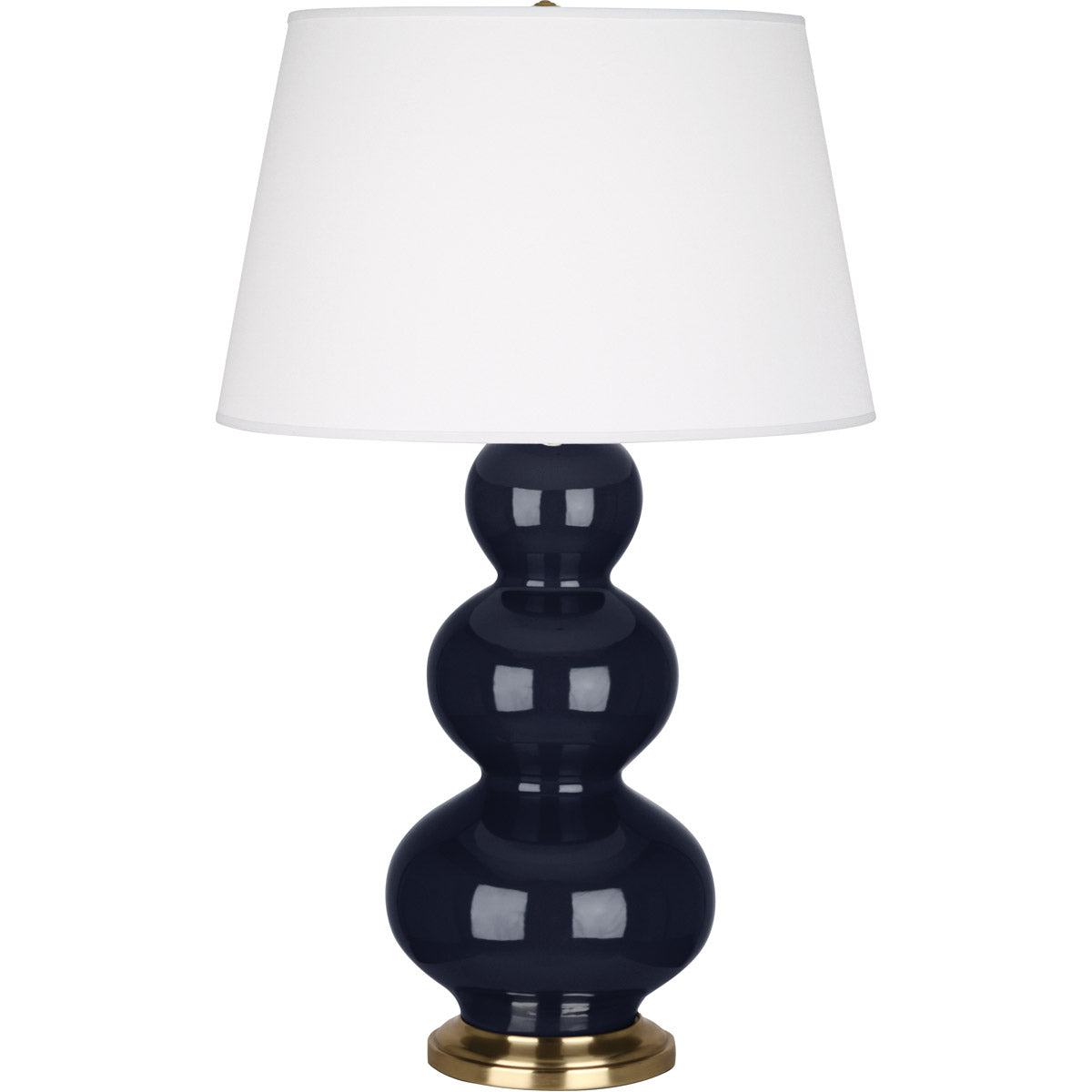 Robert Abbey  Midnight Triple Gourd Table Lamp in Midnight Blue Glazed Ceramic with Antique Brass Finished Accents MB40X