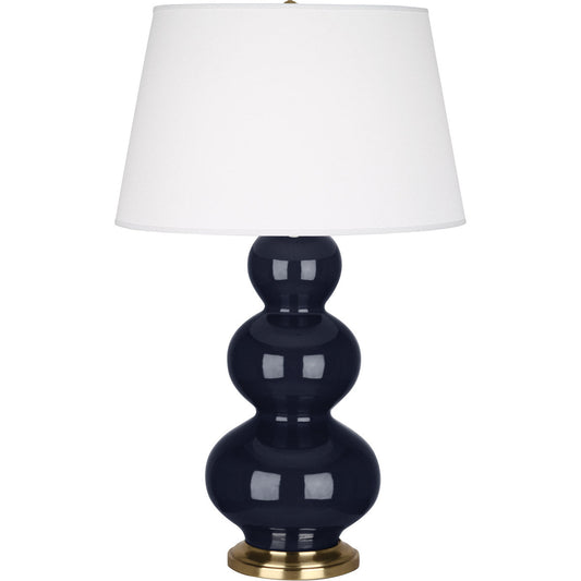 Robert Abbey  Midnight Triple Gourd Table Lamp in Midnight Blue Glazed Ceramic with Antique Brass Finished Accents MB40X