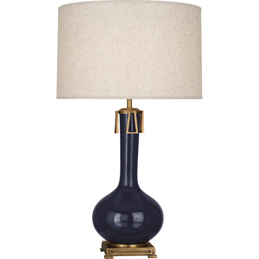 Robert Abbey  Midnight Athena Table Lamp in Midnight Blue Glazed Ceramic with Aged Brass Accents MB992