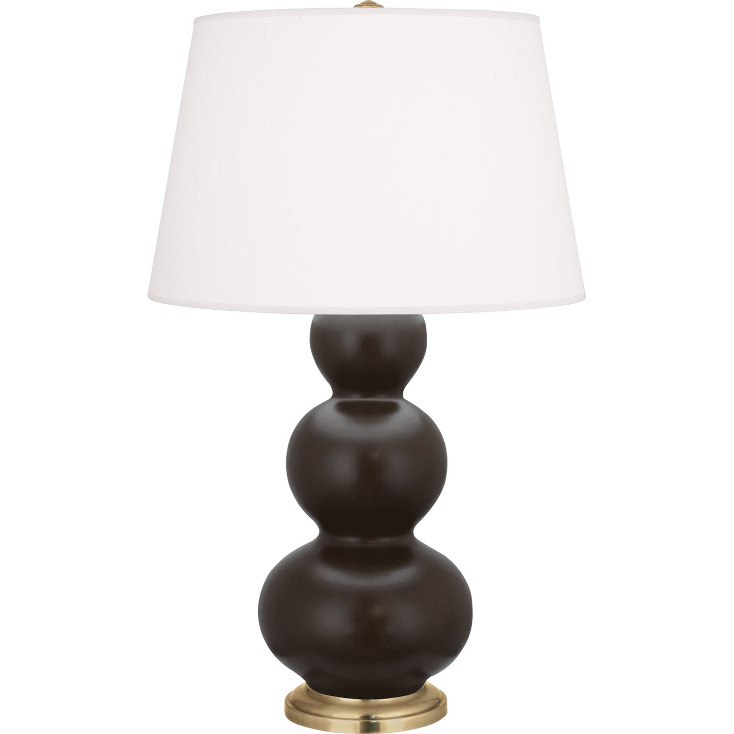 Robert Abbey  Matte Coffee Triple Gourd Table Lamp in Matte Coffee Glazed Ceramic with Antique Brass Finished Accents MCF40