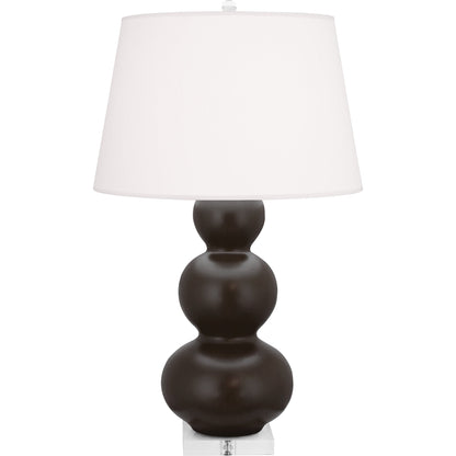 Robert Abbey  Matte Coffee Triple Gourd Table Lamp in Matte Coffee Glazed Ceramic with Lucite Base MCF43