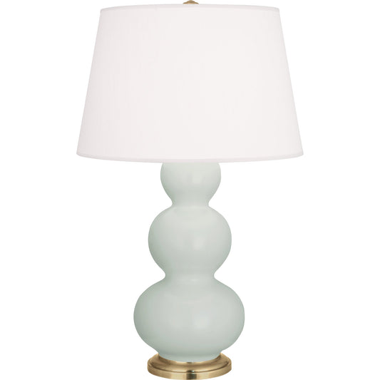 Robert Abbey  Matte Celadon Triple Gourd Table Lamp in Matte Celadon Glazed Ceramic with Antique Natural Brass Finished Accents MCL40