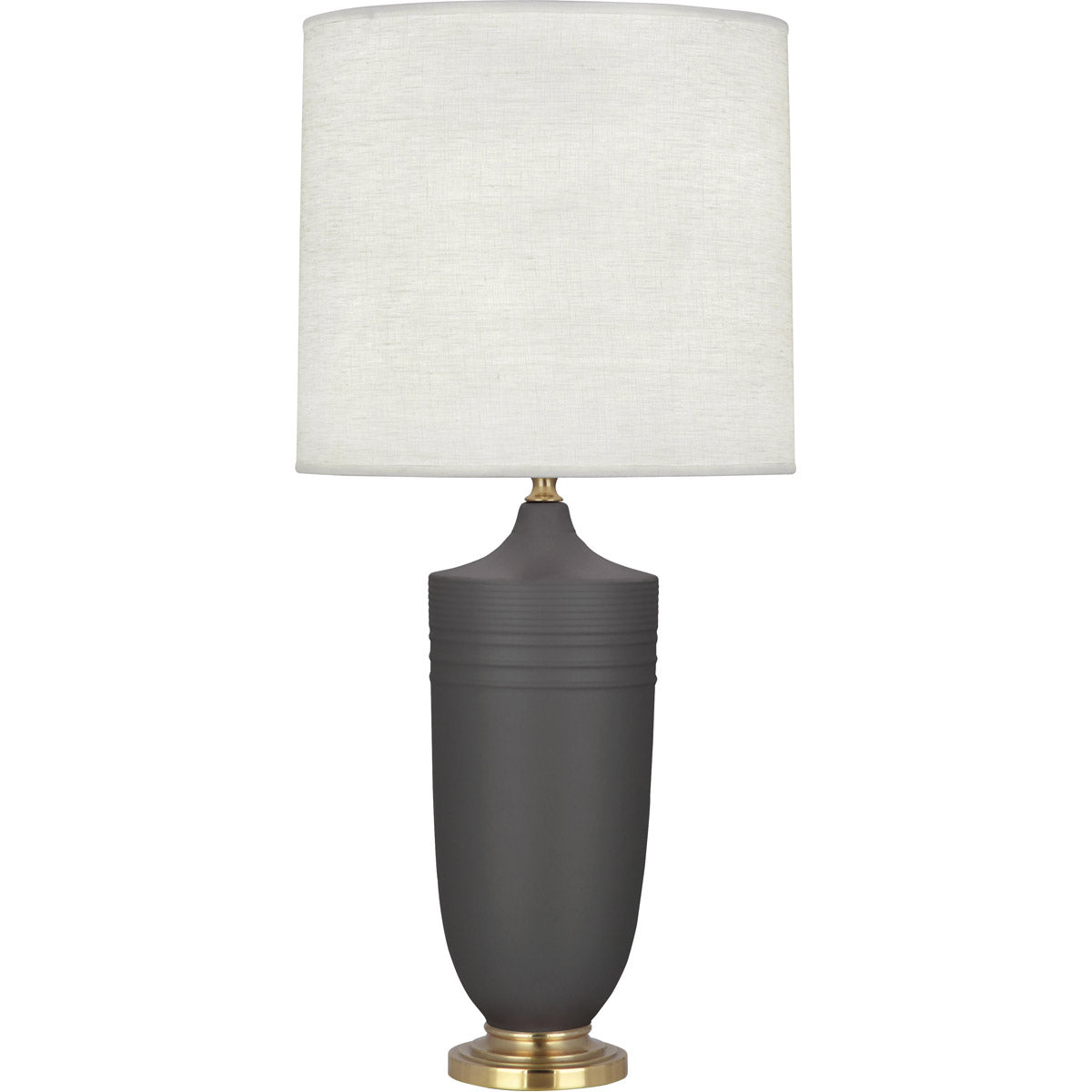 Robert Abbey  Michael Berman Matte Ash Michael Berman Hadrian Table Lamp in Matte Ash Glazed Ceramic with Modern Brass Accents MCR27