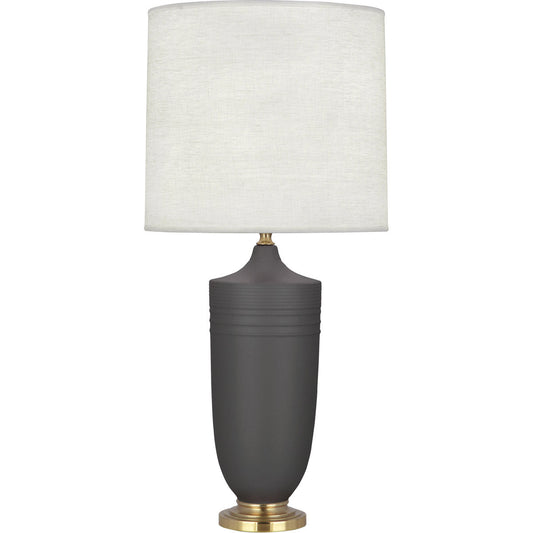 Robert Abbey  Michael Berman Matte Ash Michael Berman Hadrian Table Lamp in Matte Ash Glazed Ceramic with Modern Brass Accents MCR27