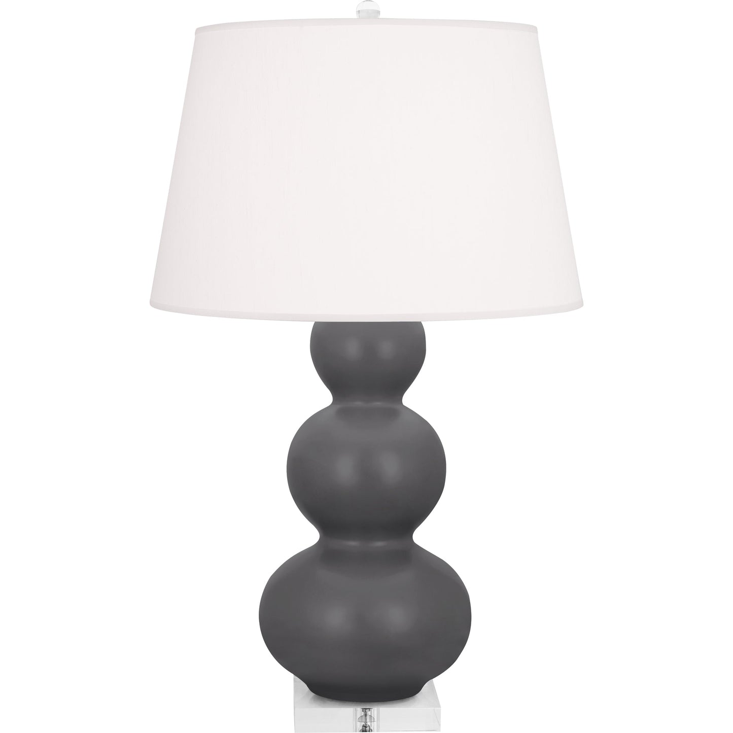 Robert Abbey  Matte Ash Triple Gourd Table Lamp in Matte Ash Glazed Ceramic with Lucite Base MCR43