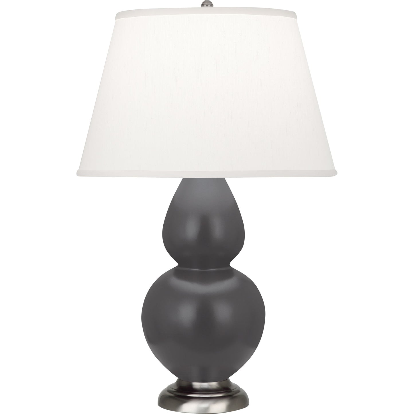 Robert Abbey  Matte Ash Double Gourd Table Lamp in Matte Ash Glazed Ceramic with Antique Silver Finished Accents MCR59