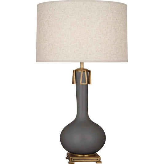 Robert Abbey  Matte Ash Athena Table Lamp in Matte Ash Glazed Ceramic with Aged Brass Accents MCR92