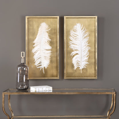 Uttermost White Feathers Gold Shadow Box S/2 04057