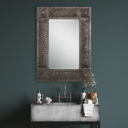 Lily Lifestyle Embossed Metal Finished In A Heavily Antiqued Rust Gray Wash With Silver Undertones And Black Distressing