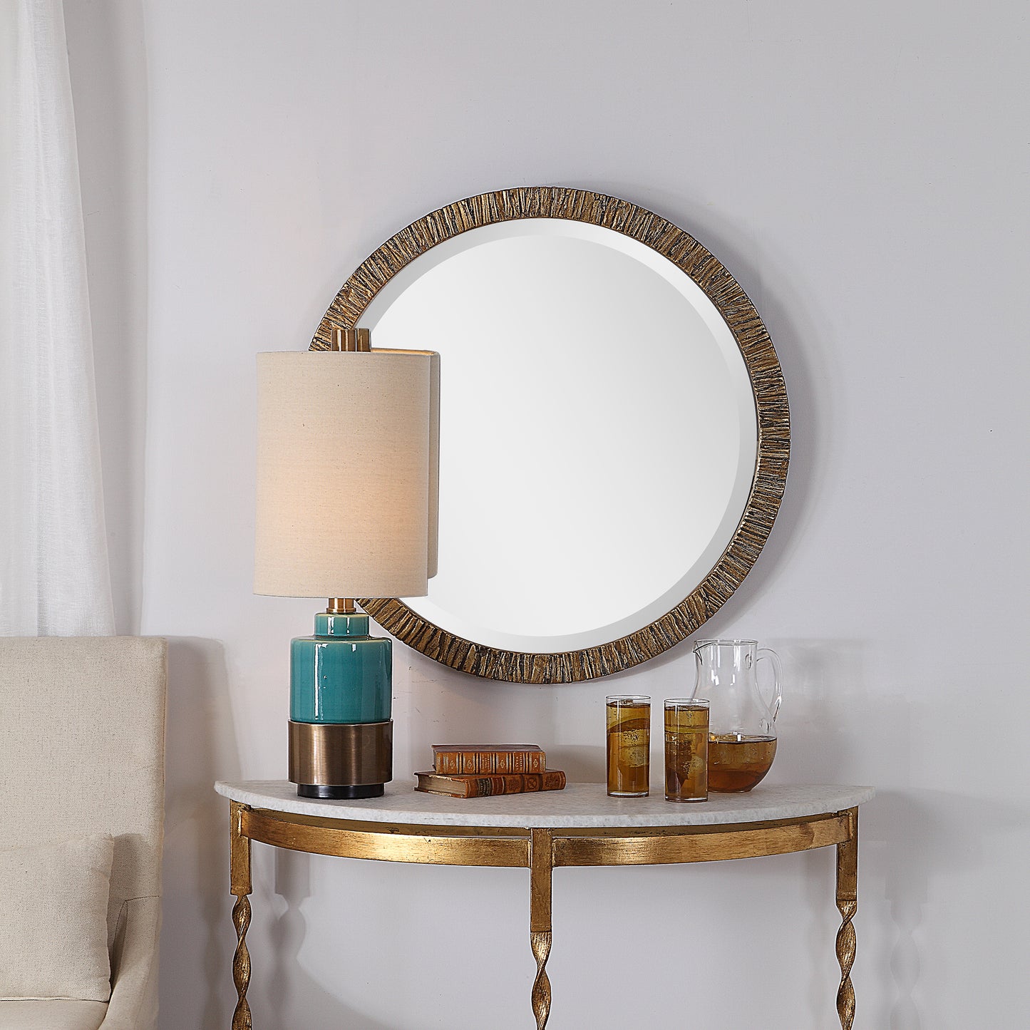 Uttermost Wayde Gold Bark Round Mirror 09459