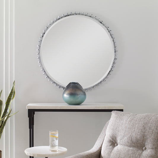 Uttermost Taza Aged White Round Mirror 09770