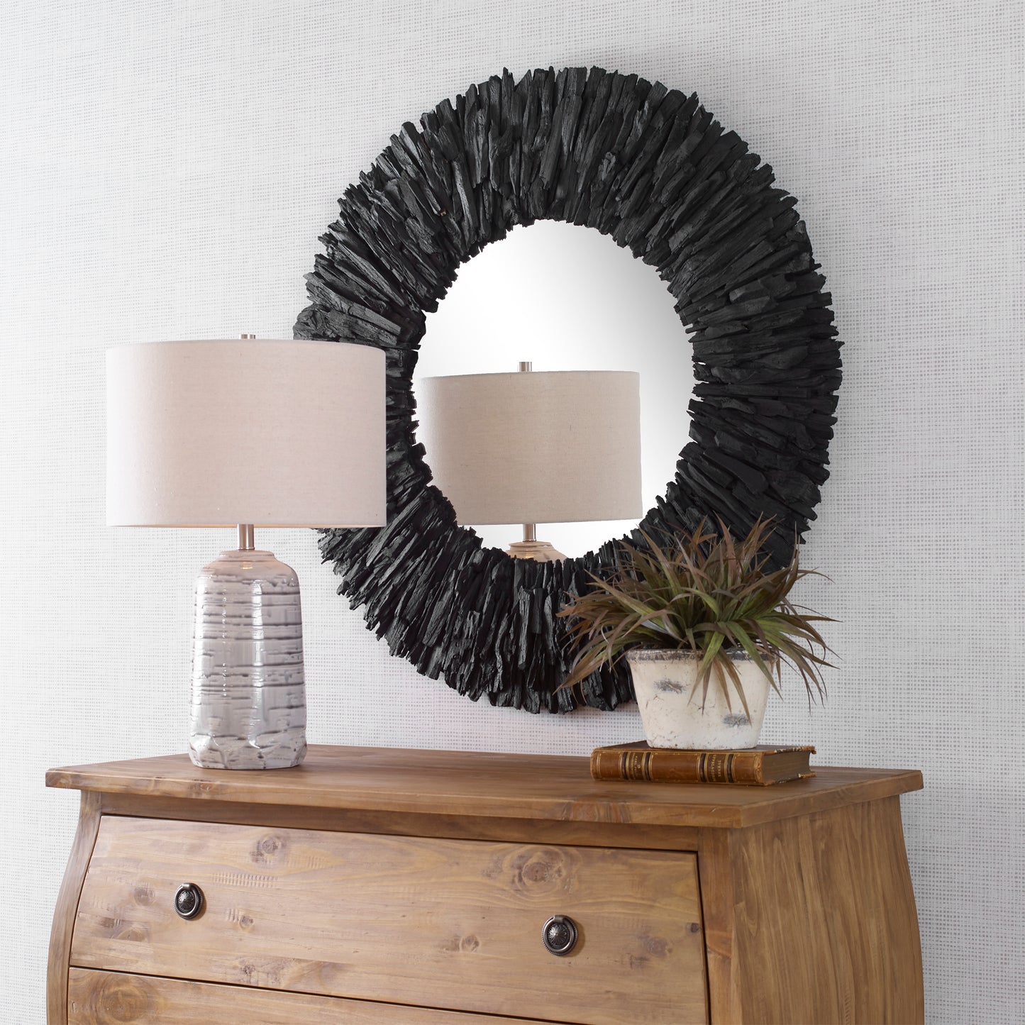 Uttermost Teak Branch Black Round Mirror 09811