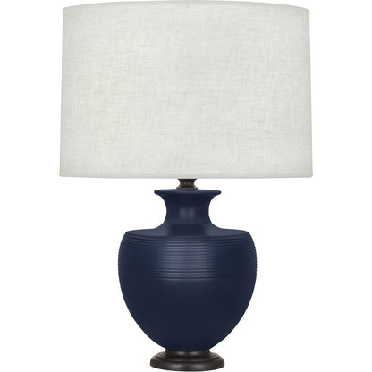 Robert Abbey  Michael Berman Matte Midnight Blue Michael Berman Atlas Table Lamp in Matte Midnight Blue Glazed Ceramic and Deep Patina Bronze Accents MMB22