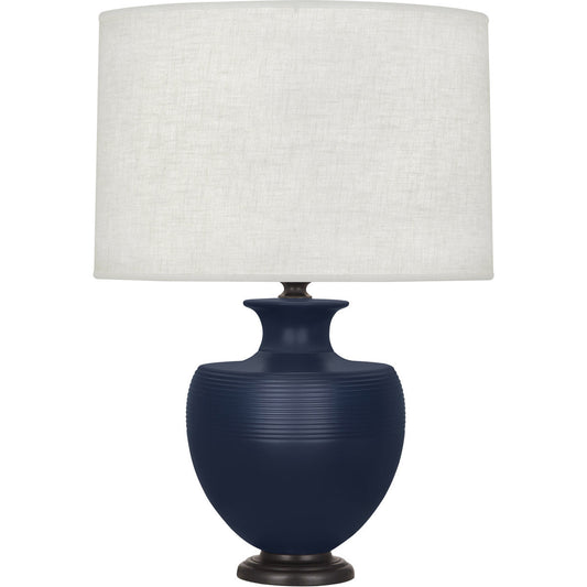 Robert Abbey  Michael Berman Matte Midnight Blue Michael Berman Atlas Table Lamp in Matte Midnight Blue Glazed Ceramic and Deep Patina Bronze Accents MMB22