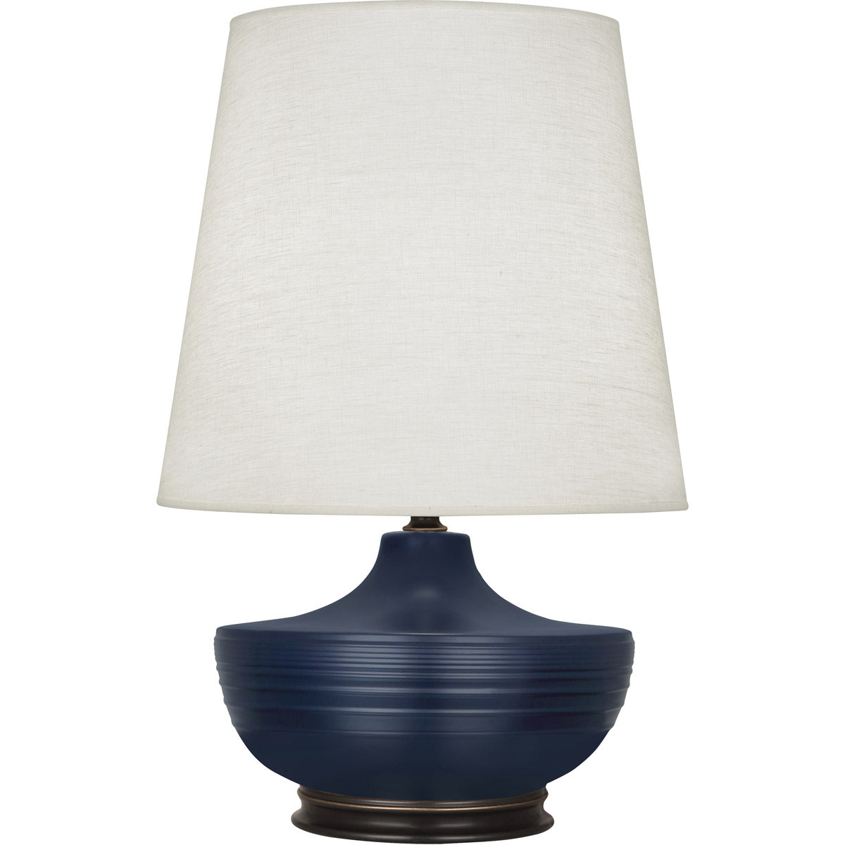 Robert Abbey  Michael Berman Matte Midnight Blue Michael Berman Nolan Table Lamp in Matte Midnight Blue Glazed Ceramic and Deep Patina Bronze Accents MMB25