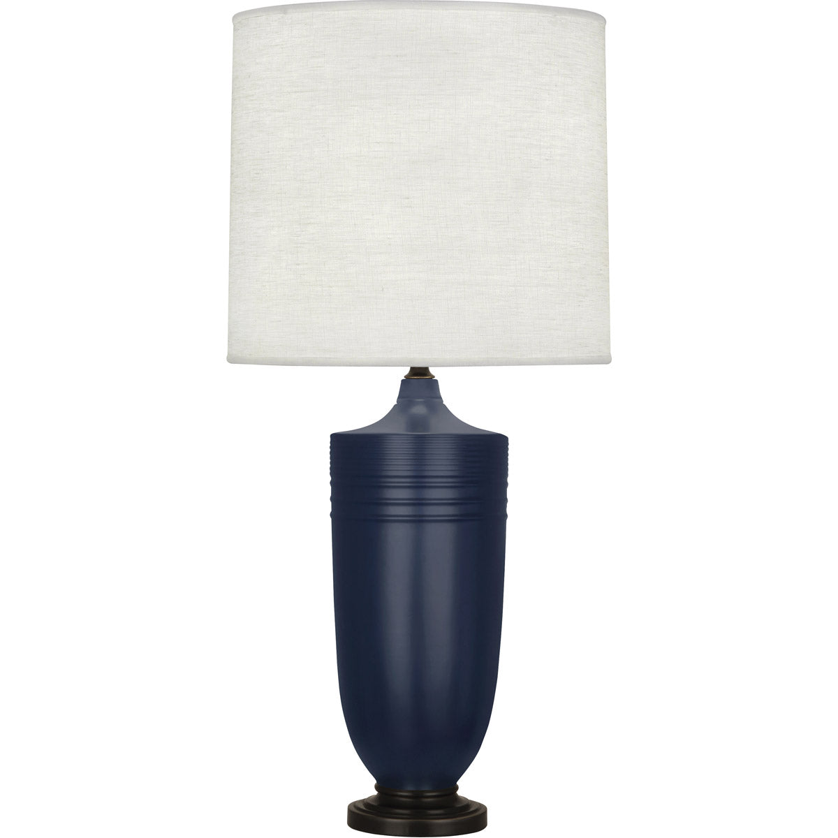 Robert Abbey  Michael Berman Matte Midnight Blue Michael Berman Hadrian Table Lamp in Matte Midnight Blue Glazed Ceramic and Deep Patina Bronze Accents MMB28