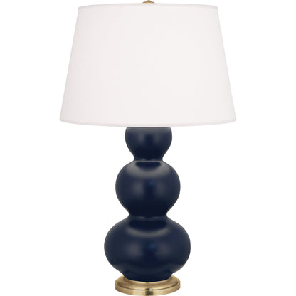 Robert Abbey  Matte Midnight Blue Triple Gourd Table Lamp in Matte Midnight Blue Glazed Ceramic with Antique Brass Finished Accents MMB40