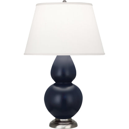 Robert Abbey  Matte Midnight Blue Double Gourd Table Lamp in Matte Midnight Blue Glazed Ceramic with Antique Silver Finished Accents MMB59