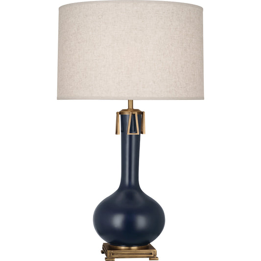 Robert Abbey  Matte Midnight Blue Athena Table Lamp in Matte Midnight Blue Glazed Ceramic with Aged Brass Accents MMB92