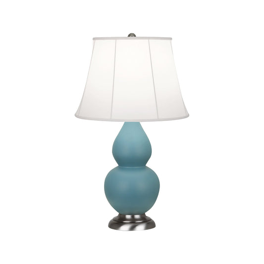 Robert Abbey  Matte Steel Blue Small Double Gourd Accent Lamp in Matte Steel Blue Glazed Ceramic with Antique Silver Finished Accents MOB12