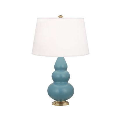 Robert Abbey  Matte Steel Blue Small Triple Gourd Accent Lamp in Matte Steel Blue Glazed Ceramic with Antique Brass Finished Accents MOB30