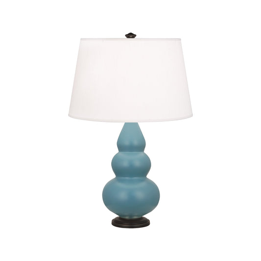 Robert Abbey  Matte Steel Blue Small Triple Gourd Accent Lamp in Matte Steel Blue Glazed Ceramic with Deep Patina Bronze Finished Accents MOB31