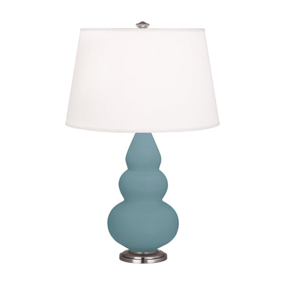 Robert Abbey  Matte Steel Blue Small Triple Gourd Accent Lamp in Matte Steel Blue Glazed Ceramic with Antique Silver Finished Accents MOB32