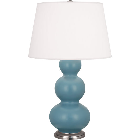 Robert Abbey  Matte Steel Blue Triple Gourd Table Lamp in Matte Steel Blue Glazed Ceramic with Antique Silver Finished Accents MOB42