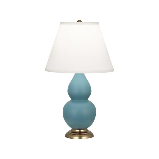 Robert Abbey  Matte Steel Blue Small Double Gourd Accent Lamp in Matte Steel Blue Glazed Ceramic with Antique Brass Finished Accents MOB50