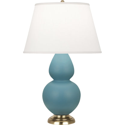 Robert Abbey  Matte Steel Blue Double Gourd Table Lamp in Matte Steel Blue Glazed Ceramic with Antique Brass Finished Accents MOB55