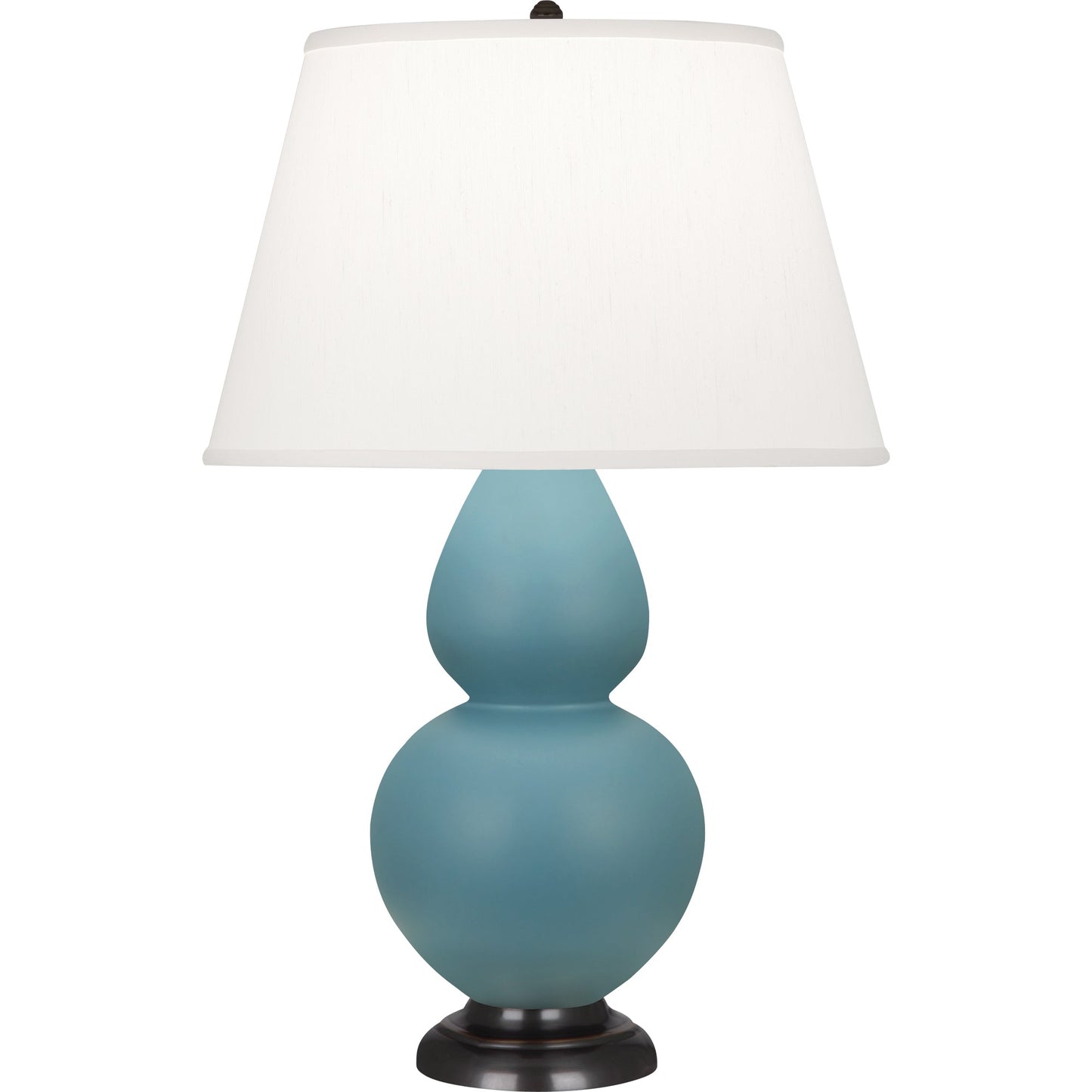 Robert Abbey  Matte Steel Blue Double Gourd Table Lamp in Matte Steel Blue Glazed Ceramic with Deep Patina Bronze Finished Accents MOB57