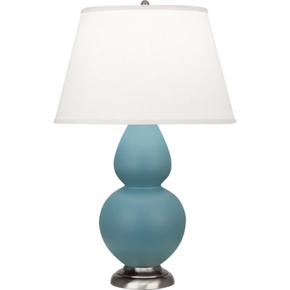 Robert Abbey  Matte Steel Blue Double Gourd Table Lamp in Matte Steel Blue Glazed Ceramic with Antique Silver Finished Accents MOB59