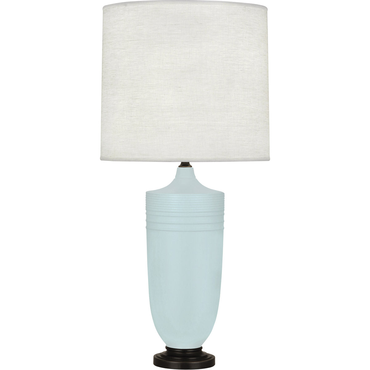 Robert Abbey  Michael Berman Matte Sky Blue Michael Berman Hadrian Table Lamp in Matte Sky Blue Glazed Ceramic with Deep Patina Bronze Accents MSB28