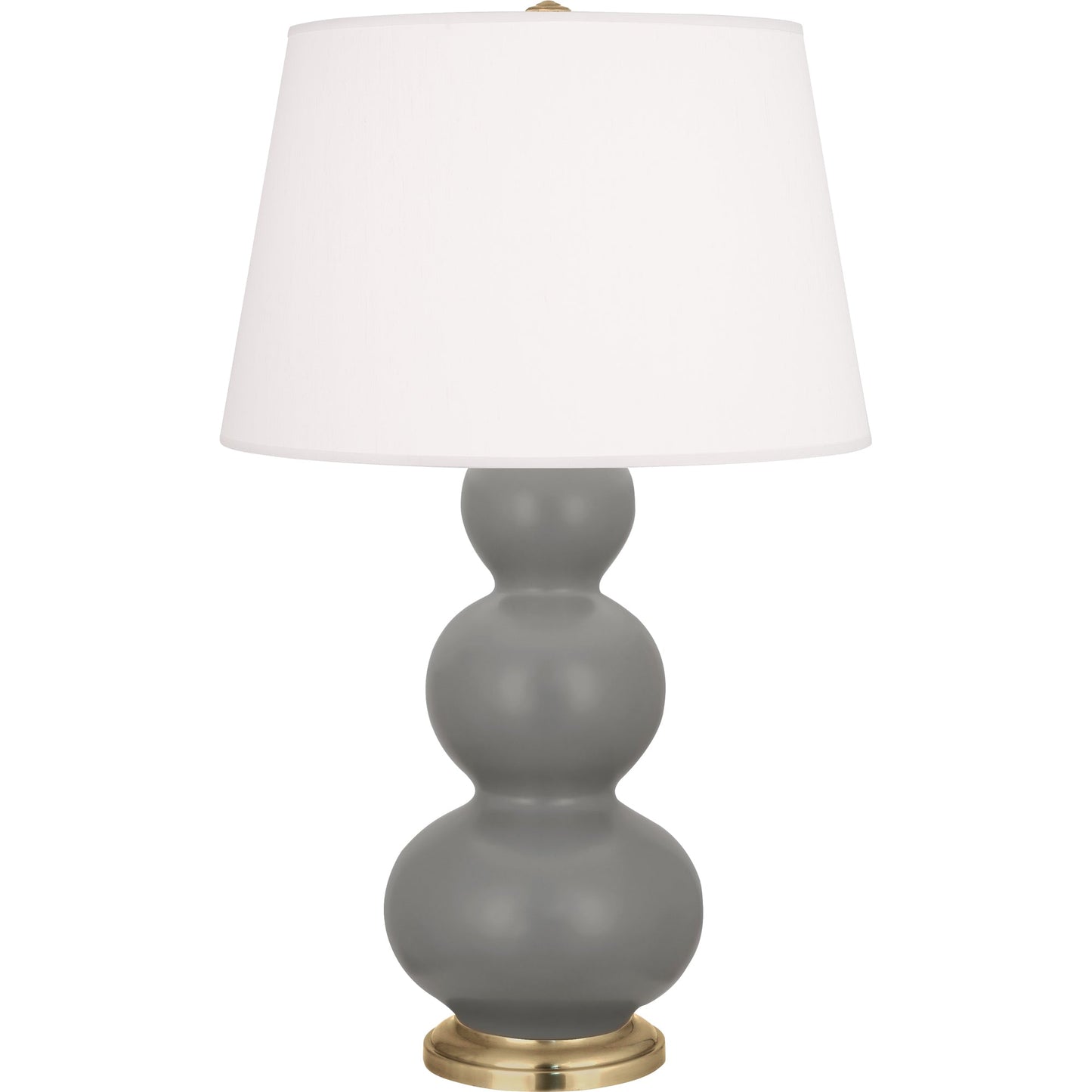 Robert Abbey  Matte Smoky Taupe Triple Gourd Table Lamp in Matte Smoky Taupe Glazed Ceramic with Antique Natural Brass Finished Accents MST40