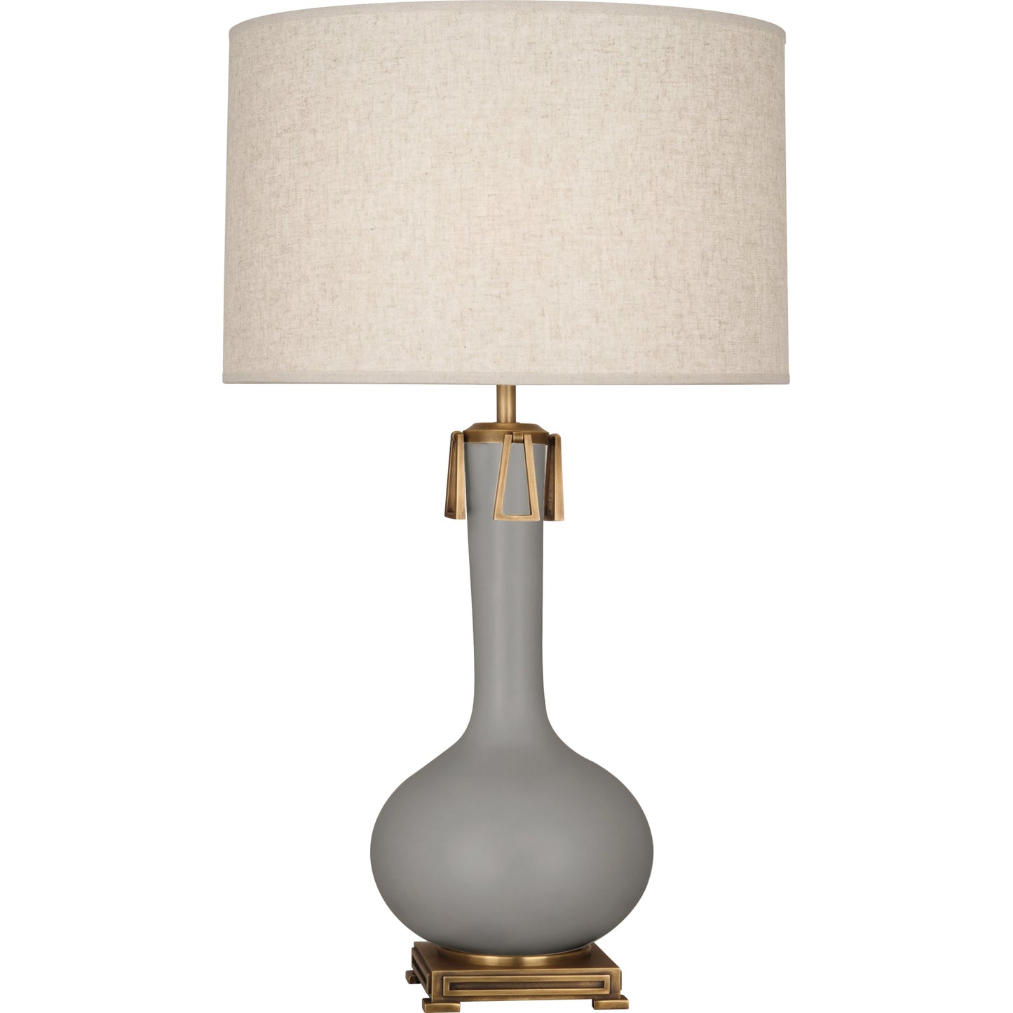 Robert Abbey  Matte Smoky Taupe Athena Table Lamp in Matte Smoky Taupe Glazed Ceramic with Aged Brass Accents MST92