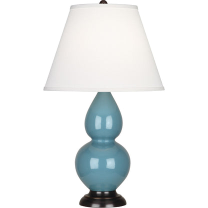 Robert Abbey  Steel Blue Small Double Gourd Accent Lamp in Steel Blue Glazed Ceramic with Deep Patina Bronze Finished Accents OB11X