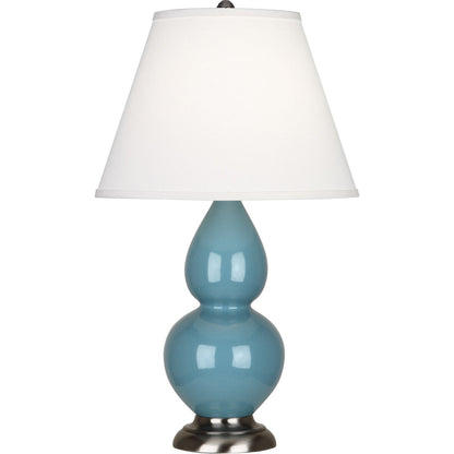 Robert Abbey  Steel Blue Small Double Gourd Accent Lamp in Steel Blue Glazed Ceramic with Antique Silver Finished Accents OB12X