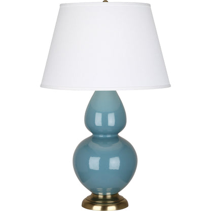 Robert Abbey  Steel Blue Double Gourd Table Lamp in Steel Blue Glazed Ceramic with Antique Brass Finished Accents OB20X