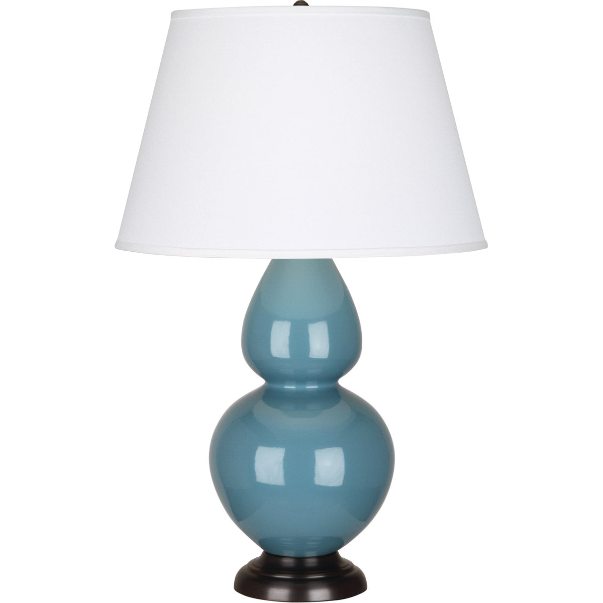 Robert Abbey  Steel Blue Double Gourd Table Lamp in Steel Blue Glazed Ceramic with Deep Patina Bronze Finished Accents OB21X