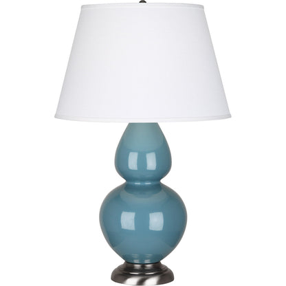 Robert Abbey  Steel Blue Double Gourd Table Lamp in Steel Blue Glazed Ceramic with Antique Silver Finished Accents OB22X