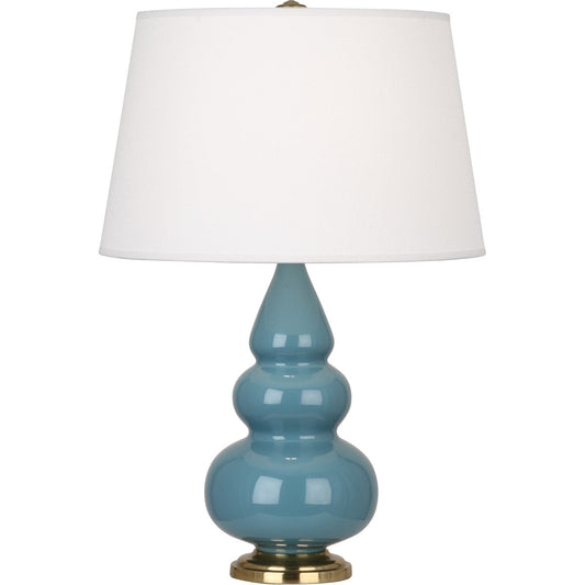 Robert Abbey  Steel Blue Small Triple Gourd Accent Lamp in Steel Blue Glazed Ceramic with Antique Brass Finished Accents OB30X