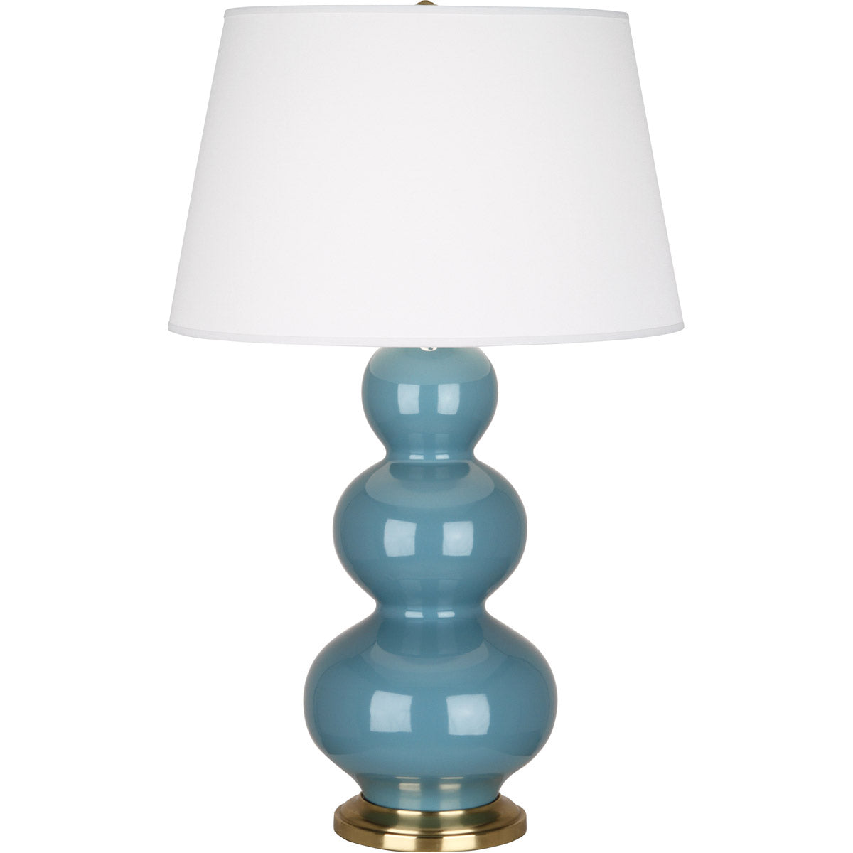 Robert Abbey  Steel Blue Triple Gourd Table Lamp in Steel Blue Glazed Ceramic with Antique Brass Finished Accents OB40X