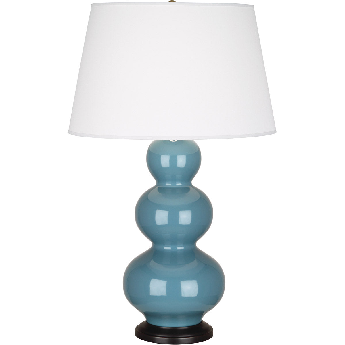 Robert Abbey  Steel Blue Triple Gourd Table Lamp in Steel Blue Glazed Ceramic with Deep Patina Bronze Finished Accents OB41X