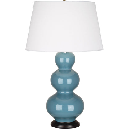 Robert Abbey  Steel Blue Triple Gourd Table Lamp in Steel Blue Glazed Ceramic with Deep Patina Bronze Finished Accents OB41X