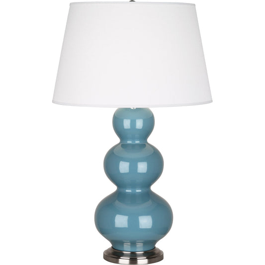 Robert Abbey  Steel Blue Triple Gourd Table Lamp in Steel Blue Glazed Ceramic with Antique Silver Finished Accents OB42X