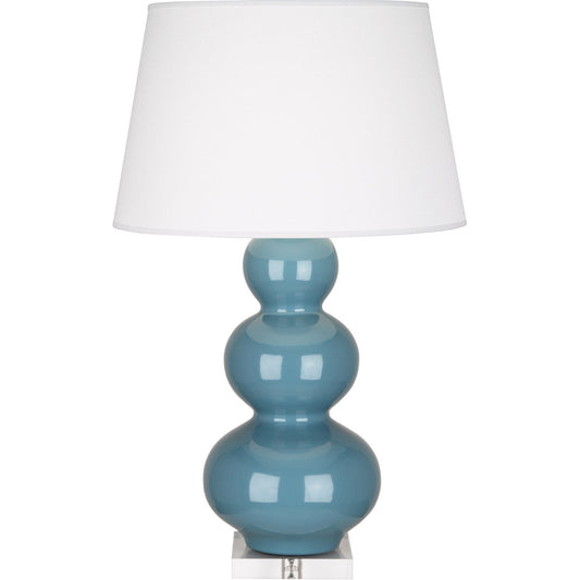 Robert Abbey  Steel Blue Triple Gourd Table Lamp in Steel Blue Glazed Ceramic with Lucite Base OB43X