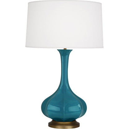 Robert Abbey  Peacock Pike Table Lamp in Peacock Glazed Ceramic with Aged Brass Accents PC994