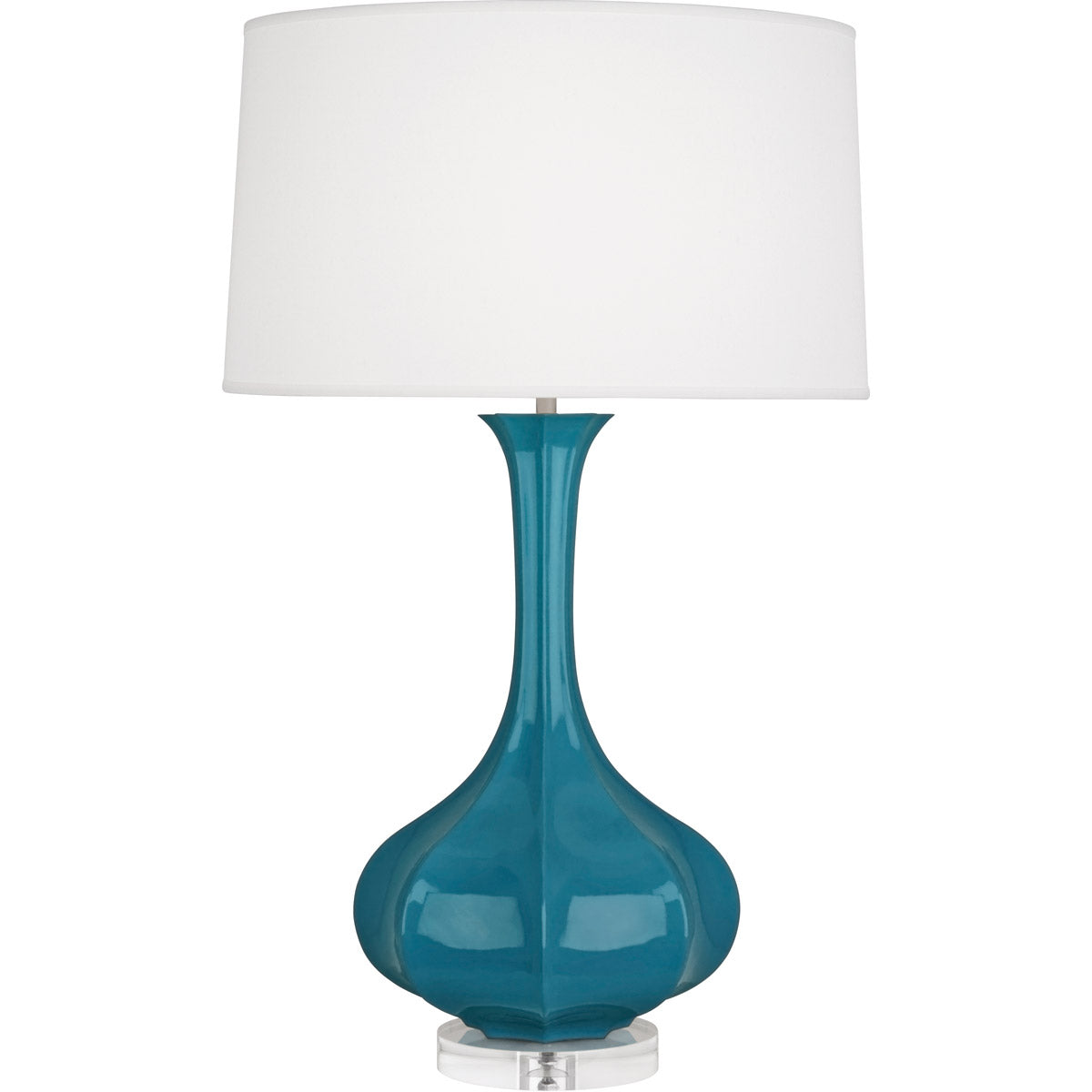 Robert Abbey  Peacock Pike Table Lamp in Peacock Glazed Ceramic with Lucite Base PC996